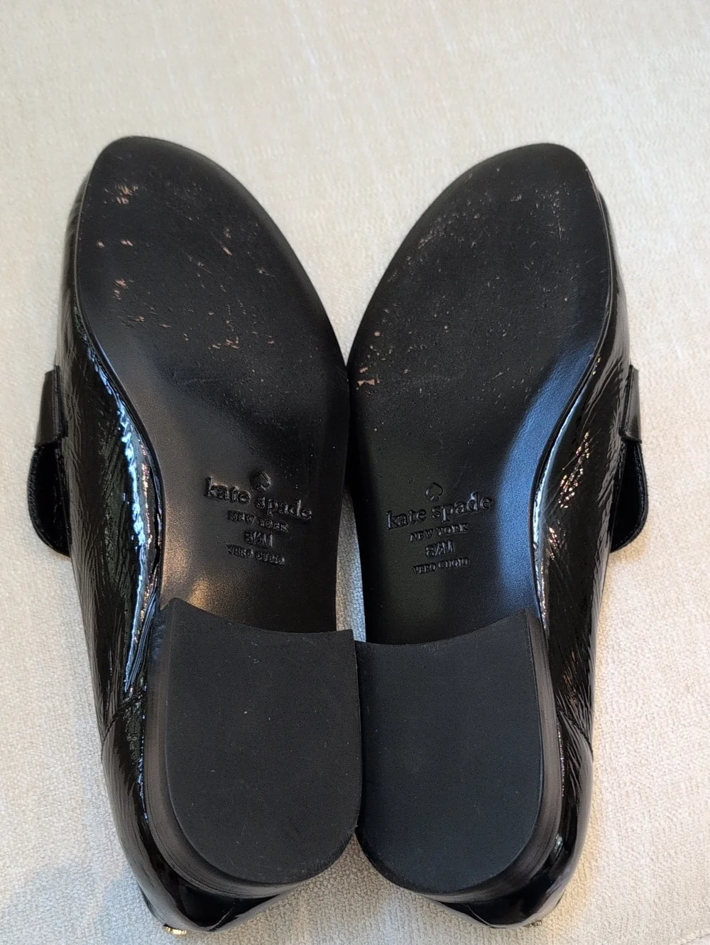 Kate Spade New York Black Crinkle Patent Leather Loafers Size 8.5 Preppy Shoes